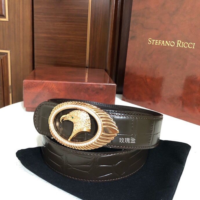 Stefano Ricci Stainless steel eagle head buckle 3.8cm cowhide belt