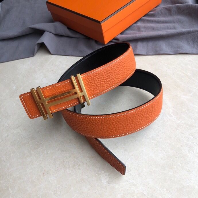 Hermes Men s 3.8cm stainless steel double buckle leather belt