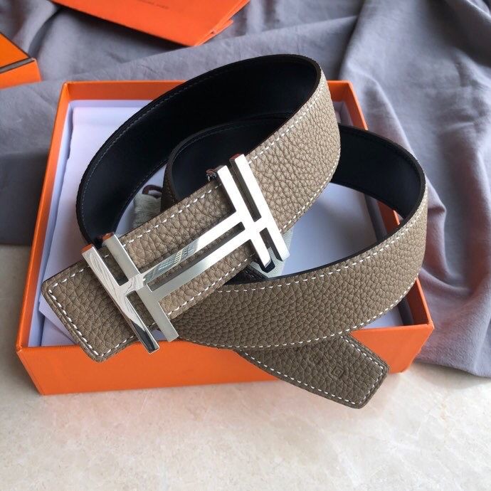 Hermes Men s 3.8cm stainless steel double buckle leather belt