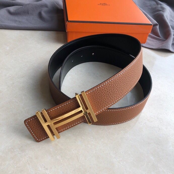 Hermes Men s 3.8cm stainless steel double buckle leather belt