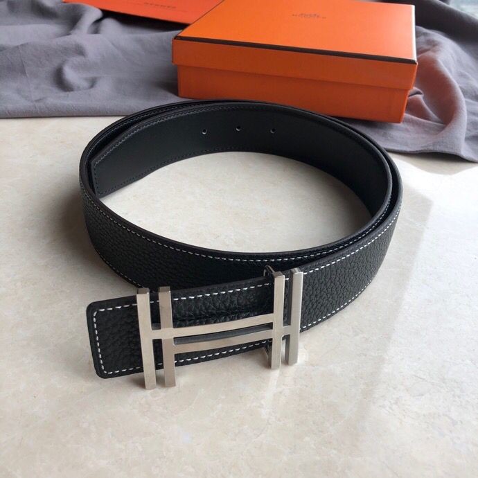 Hermes Men s 3.8cm stainless steel double buckle leather belt