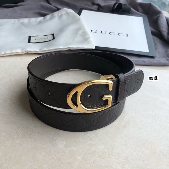 Gucci Men s cowhide embossed steel G-shaped metal buckle belt 3.5cm