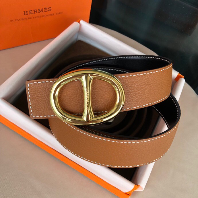 Hermes Selected high-quality leather stainless steel metal buckle 3.8cm belt