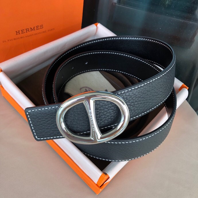 Hermes Selected high-quality leather stainless steel metal buckle 3.8cm belt