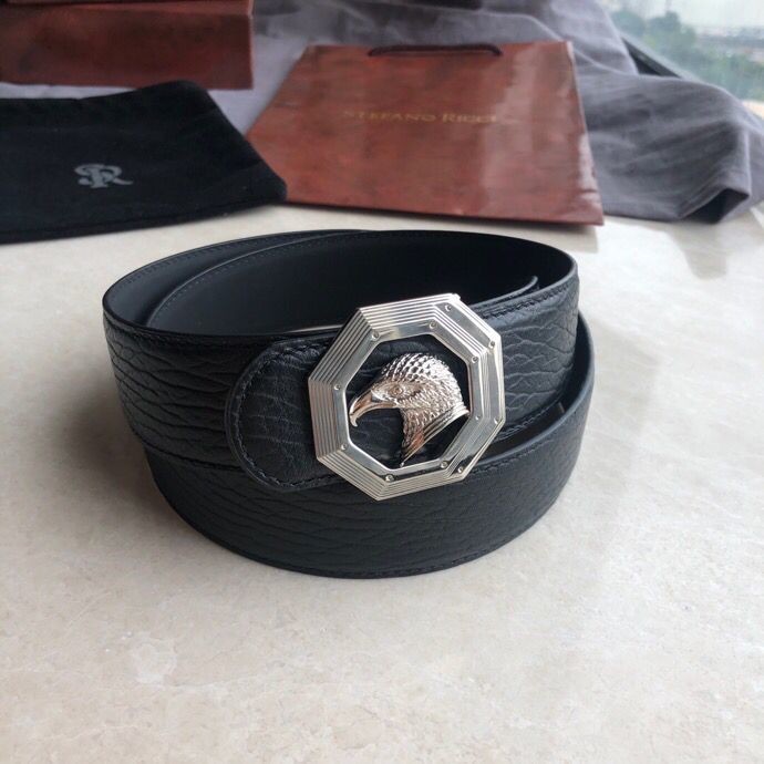 Stefano Ricci Stainless steel eagle head metal buckle leather 3.8cm belt