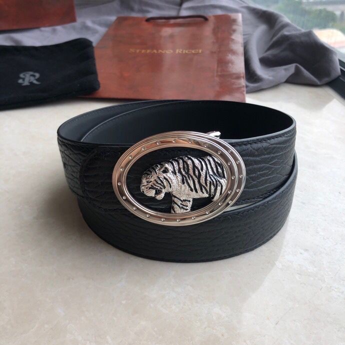 Stefano Ricci Stainless steel tiger metal buckle leather 3.8cm belt