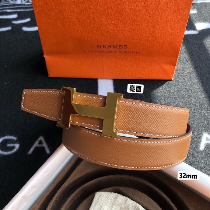 Hermes Stainless steel four-corner shiny metal buckle & Reversible belt 32mm