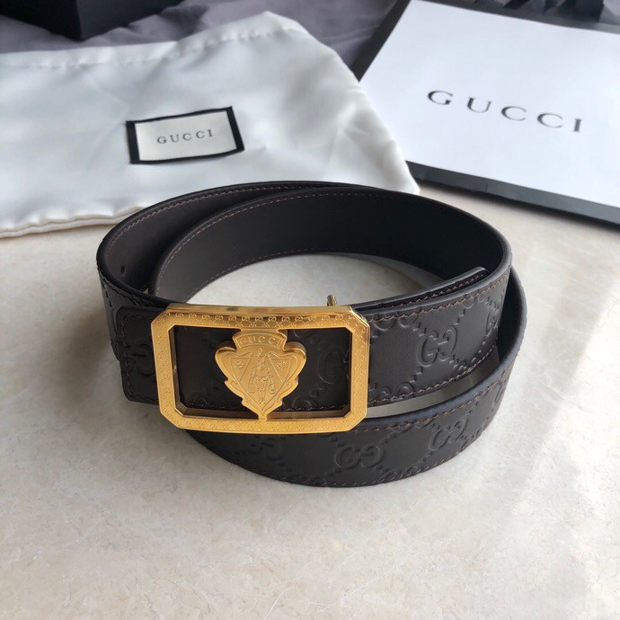 Gucci 3.5cm belt with GG embossed cowhide and black metal buckle