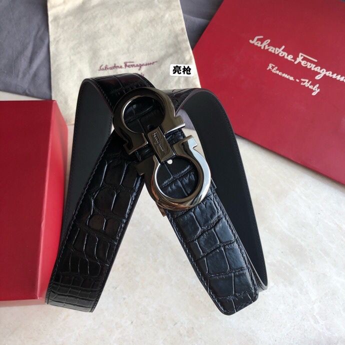 Ferragamo Men s 3.5cm classic shiny buckle crocodile pattern belt