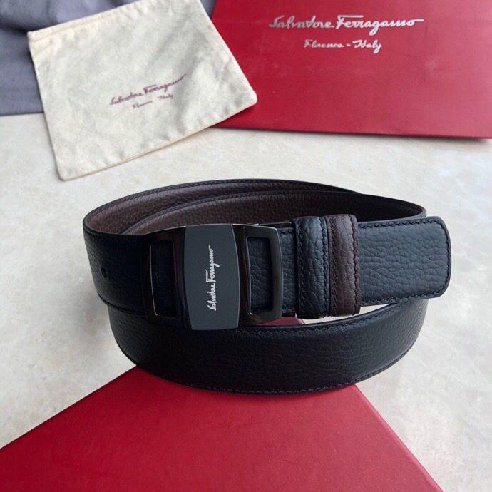 Ferragamo Men s 3.5cm Leather Reversible Belt with Stainless Steel Metal Buckle