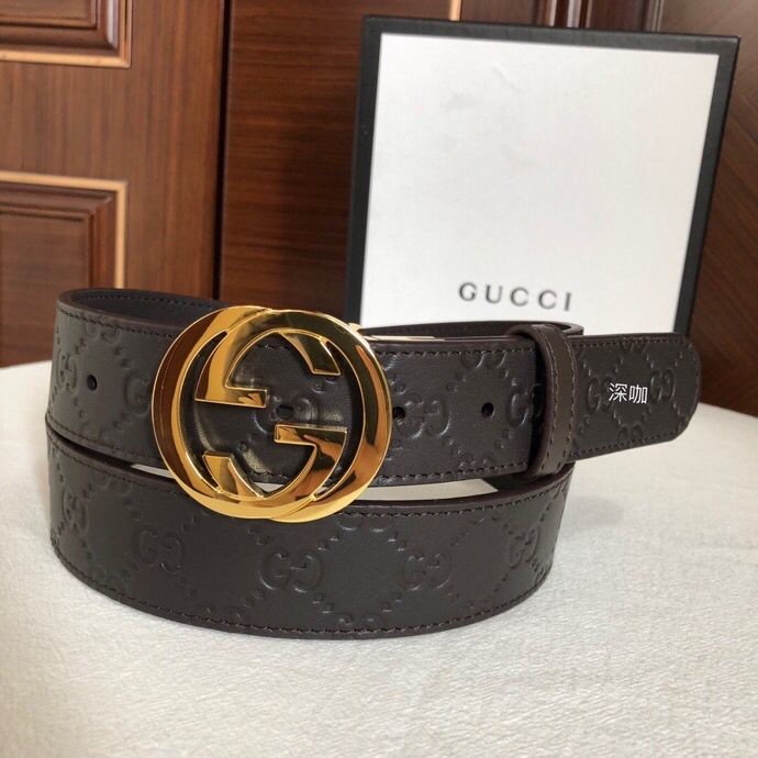 Gucci GG rotating metal buckle Logo embossed belt 36mm men s belt