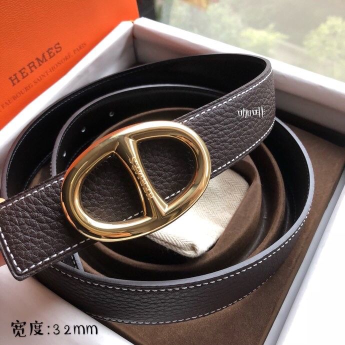 Hermes Golden silver classic metal buckle belt 32mm