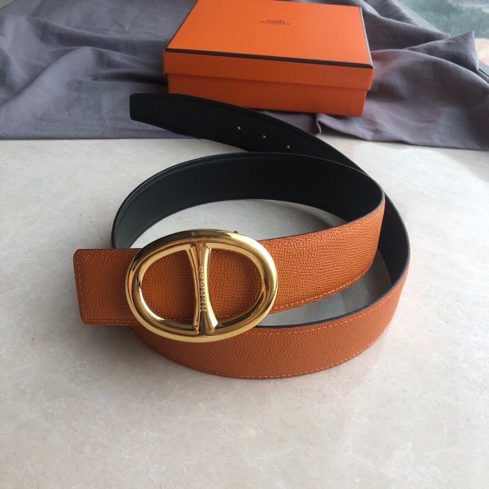 Hermes Stainless steel buckle leather men s 3.8cm belt