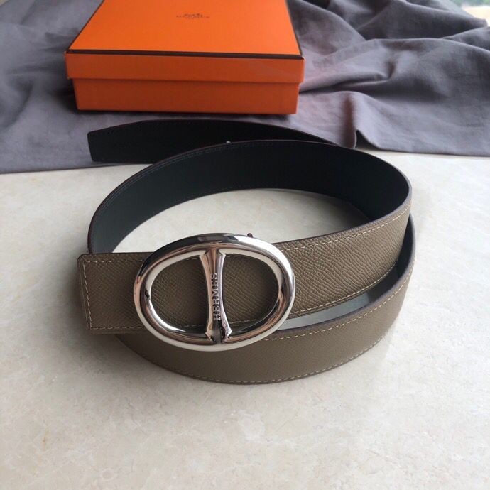 Hermes Stainless steel buckle leather men s 3.8cm belt