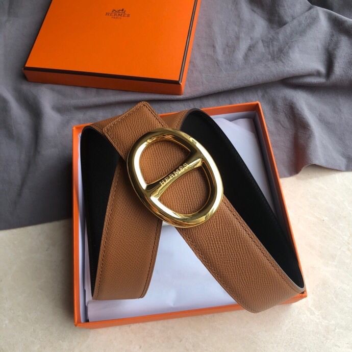 Hermes Stainless steel buckle leather men s 3.8cm belt