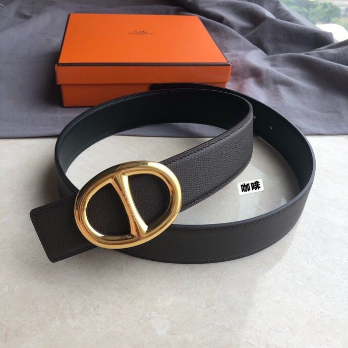 Hermes Stainless steel buckle leather men s 3.8cm belt