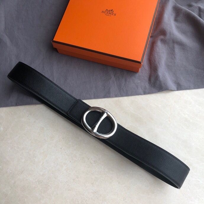 Hermes Stainless steel buckle leather men s 3.8cm belt