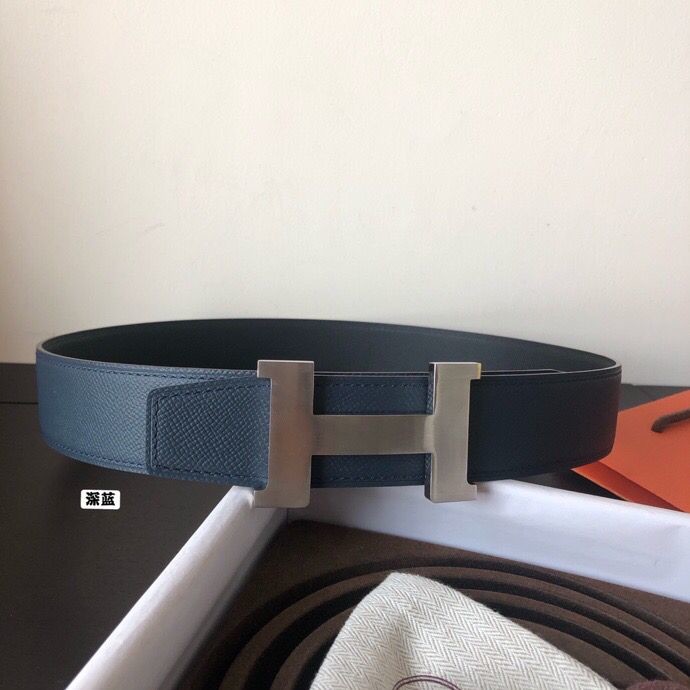 Hermes Stainless steel four-corner metal buckle 38mm Reversible leather belt