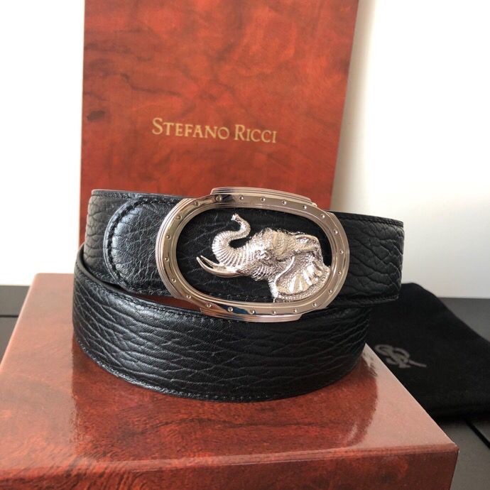 Stefano Ricci Stainless steel elephant metal buckle 3.8cm cowhide belt