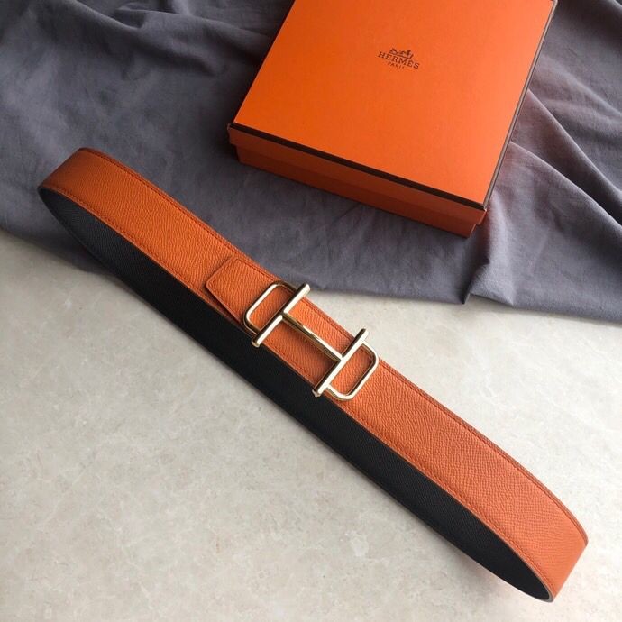 Hermes Men s 3.8cm leather belt with metal buckle and stainless steel