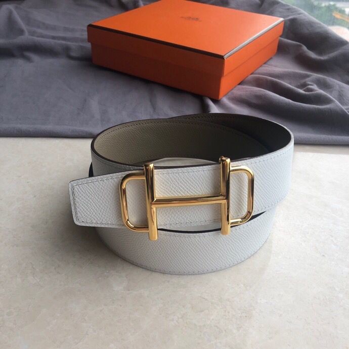 Hermes Men s 3.8cm leather belt with metal buckle and stainless steel