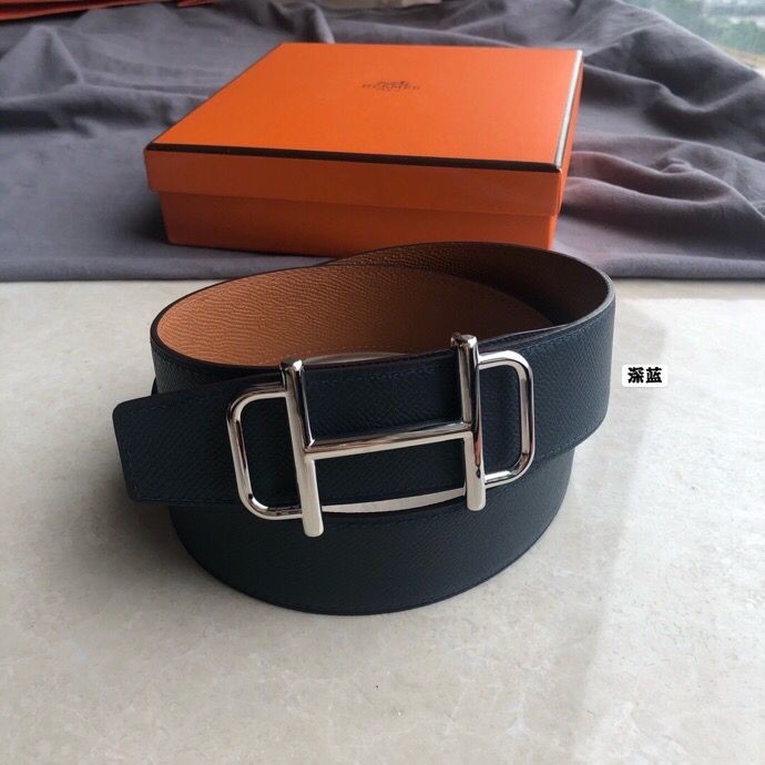 Hermes Men s 3.8cm leather belt with metal buckle and stainless steel