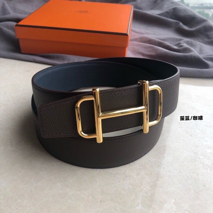 Hermes Men s 3.8cm leather belt with metal buckle and stainless steel