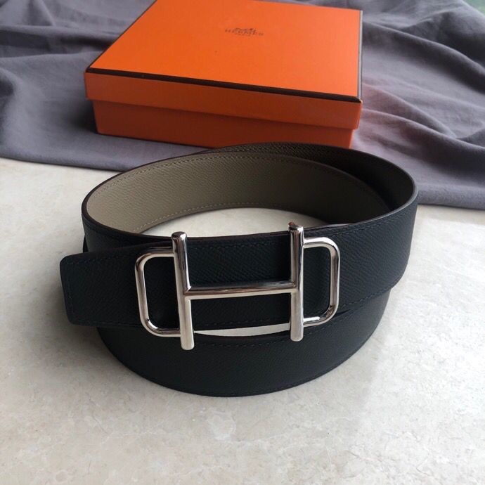 Hermes Men s 3.8cm leather belt with metal buckle and stainless steel