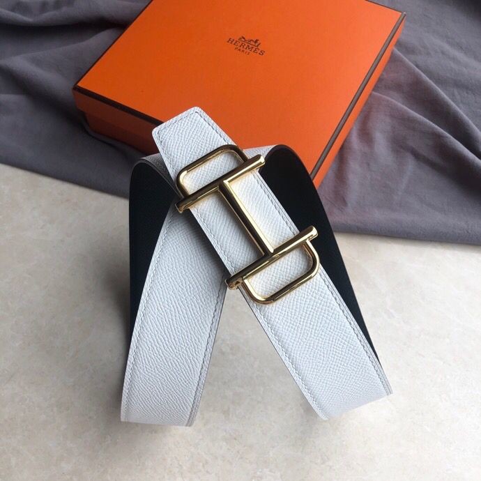 Hermes Men s 3.8cm leather belt with metal buckle and stainless steel