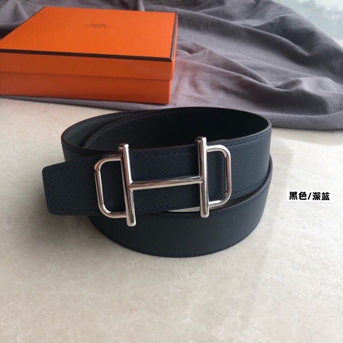 Hermes Men s 3.8cm leather belt with metal buckle and stainless steel