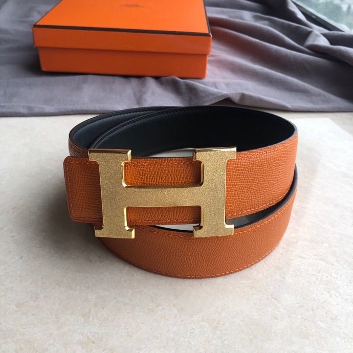 Hermes Men s 3.8cm stainless steel H buckle leather belt