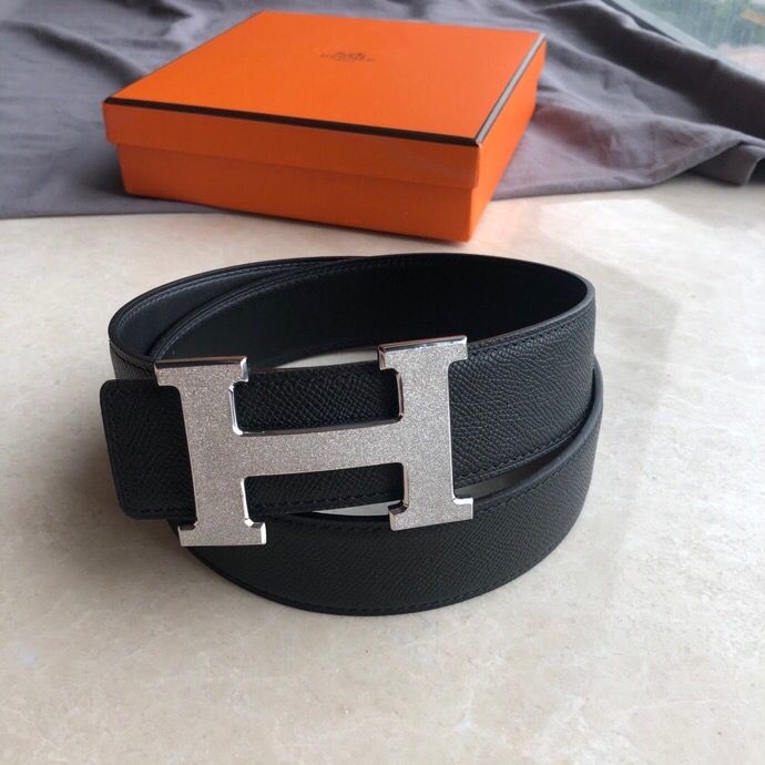 Hermes Men s 3.8cm stainless steel H buckle leather belt