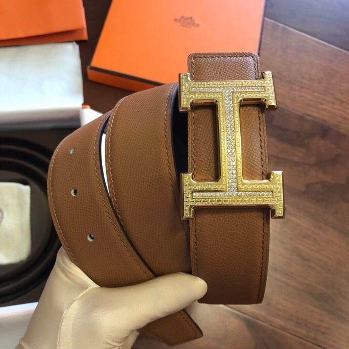 Hermes Stainless steel pattern metal buckle & leather 38mm belt