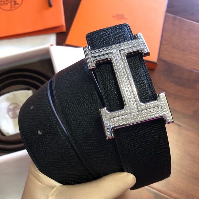 Hermes Stainless steel pattern metal buckle & leather 38mm belt