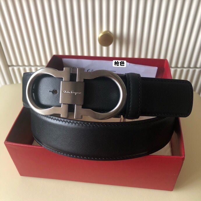 Ferragamo Men s 3.5cm leather belt with metal buckle