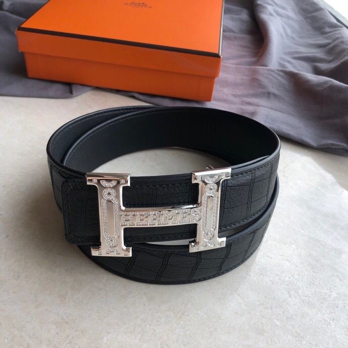 Hermes Men s 3.8cm stainless steel H buckle deerskin belt