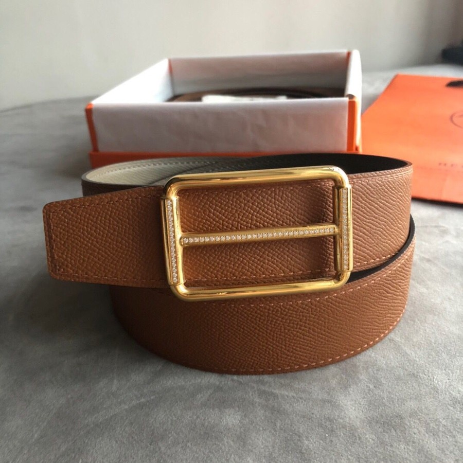 Hermes 38mm Reversible leather belt stainless steel metal buckle belt