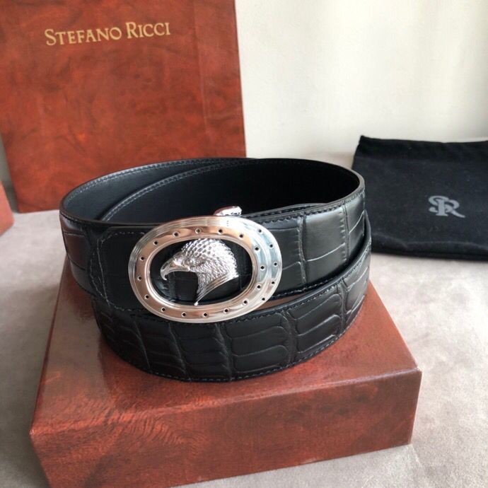 Stefano Ricci 3.8cm men s eagle leather crocodile pattern belt