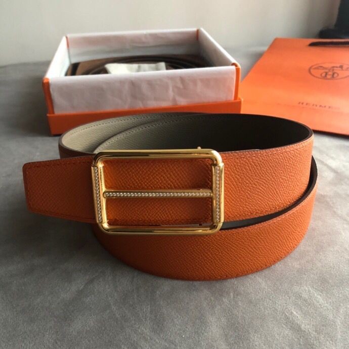 Hermes 38mm Reversible leather belt with stainless steel metal buckle