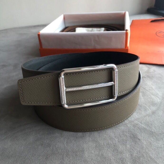 Hermes 38mm Reversible leather belt with stainless steel metal buckle