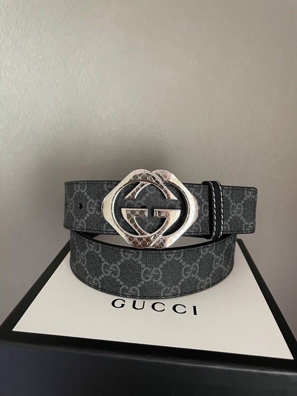 Gucci Men s PVC GG stainless steel diamond carving pattern metal buckle 38mm belt