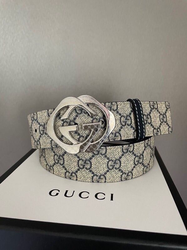 Gucci Men s PVC GG stainless steel diamond carving pattern metal buckle 38mm belt