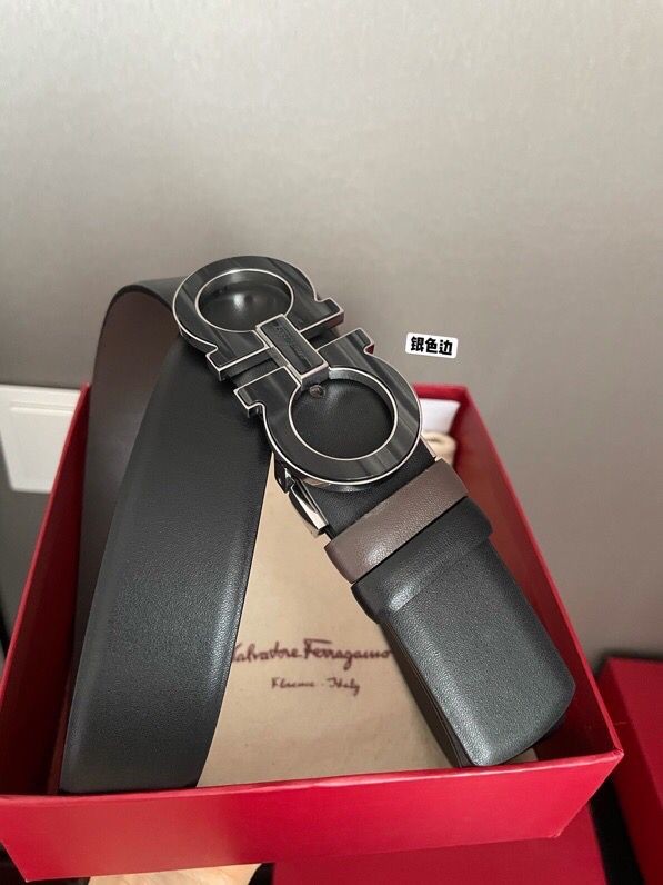 Ferragamo Black/brown nappa leather belt 3.5cm