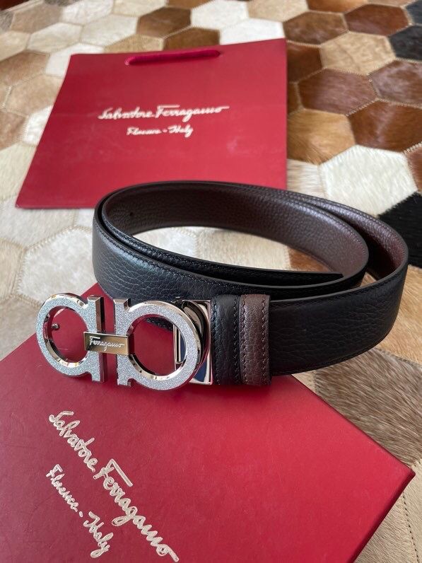 Ferragamo Men s 3.5cm stainless steel metal buckle cowhide leather leather belt