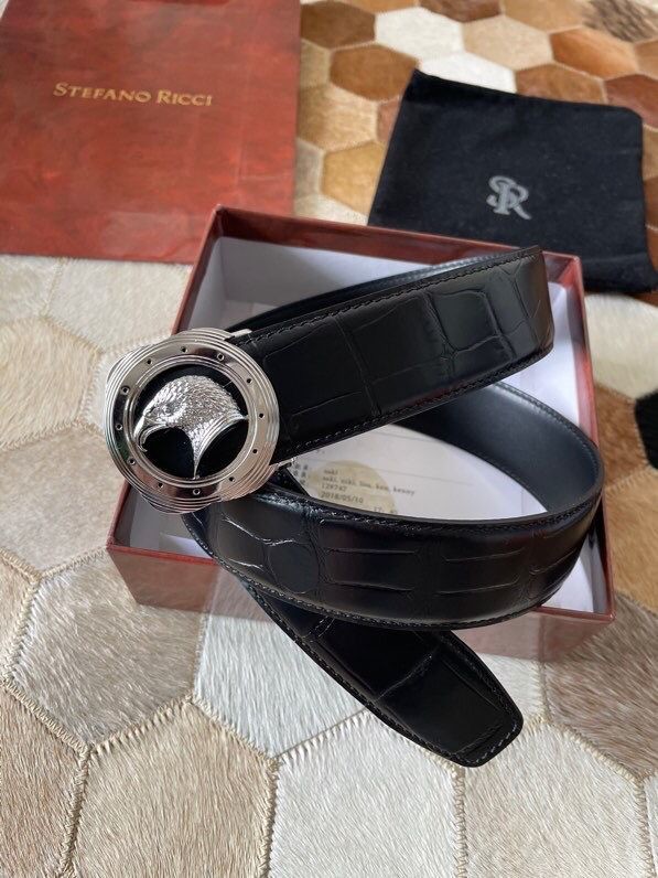 Stefano Ricci Classic stainless steel eagle logo metal buckle crocodile pattern 3.8cm wide belt
