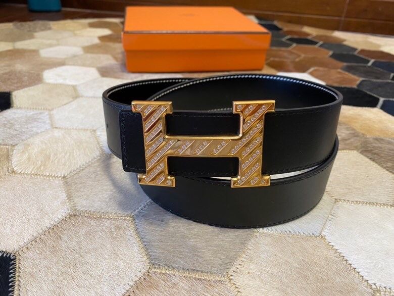 Hermes Stainless steel material metal buckle leather Reversible men s 3.8cm belt