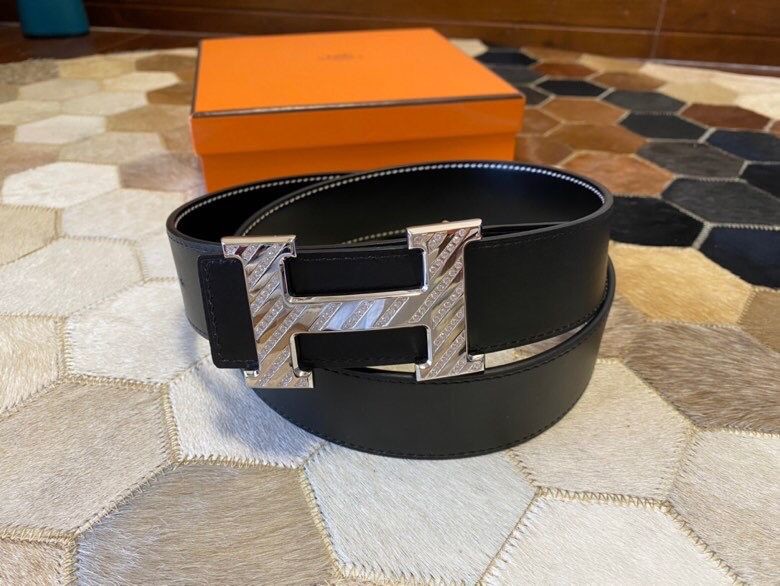 Hermes Stainless steel material metal buckle leather Reversible men s 3.8cm belt