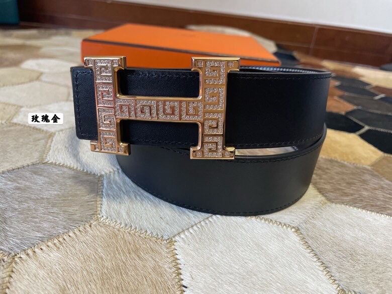 Hermes Stainless steel metal buckle leather men s 3.8cm belt