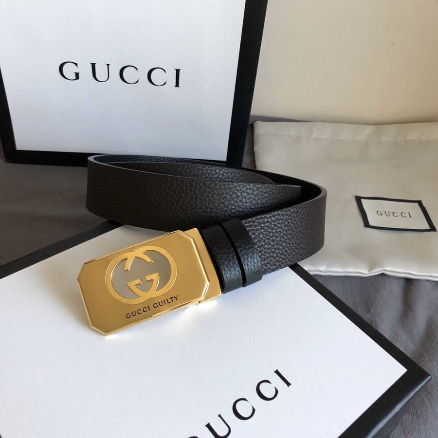 Gucci Stainless steel hollow metal buckle leather belt 35mm