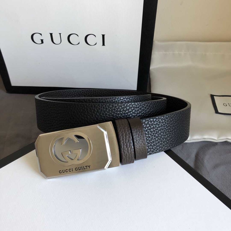 Gucci Stainless steel hollow metal buckle leather belt 35mm